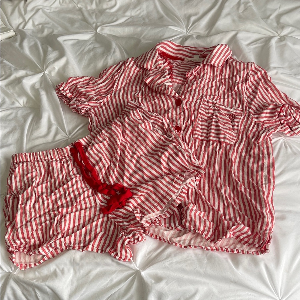 Pink Rose Red and White Striped Women's Pajama Set
